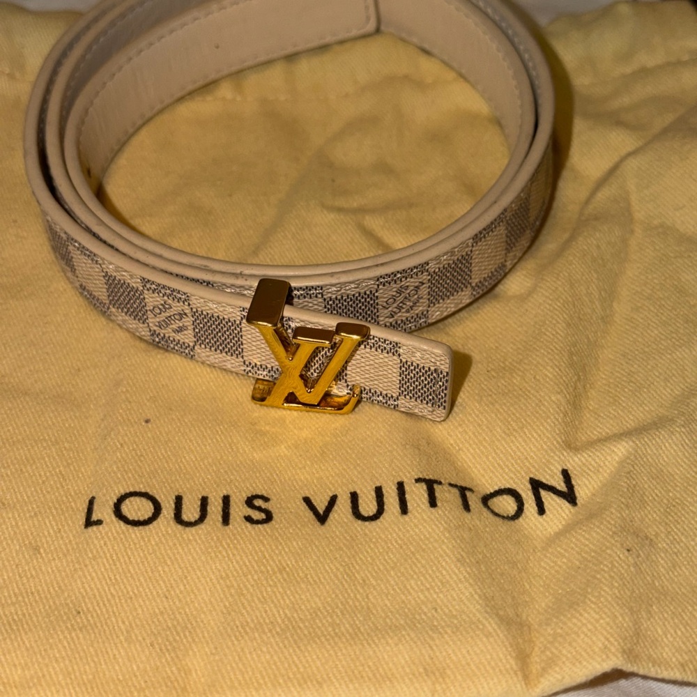 Louis Vuitton Checkered Belt with Gold LV Buckle